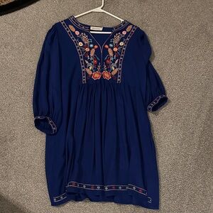 Solitaire Navy Dress with Floral Embroidery